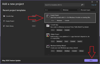 Adding the assembler project to the solution. Step 2. Choose the option "Empty project" and click "Next".